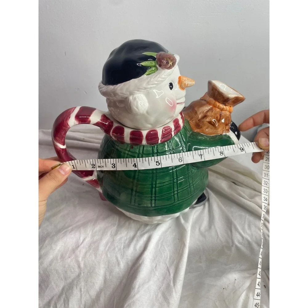Ceramic Snowman Teapot Candy Dish Christmas Holiday Kitchen Decor